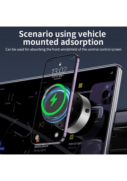 X11 Araç Telefonu Manyetik Tutucu 15W Kablosuz Şarjlı Vakumlu Emişli Döndürülebilir Navigasyon Standı-Gümüş (Yurt Dışından) indirimleri