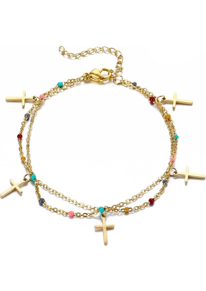 KUOFENG0002PASLANMAZ Çelik Altın Haç Kolye Ucu Bileklik (Yurt Dışından)