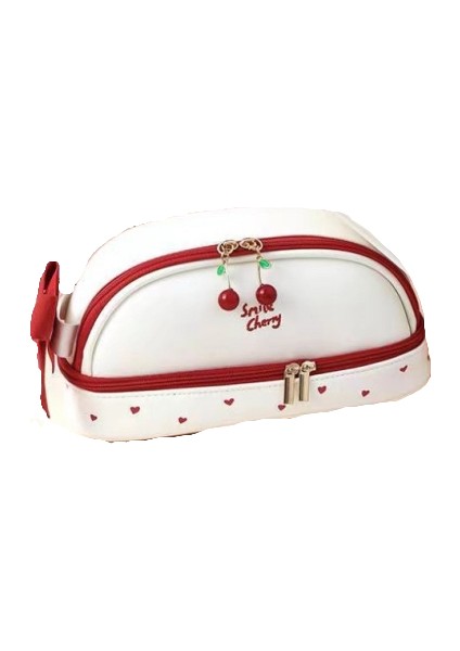 Sevimli Kız Kalp Çok Fonksiyonlu Çift Fermuarlı Kalem Çantası (Yurt Dışından)