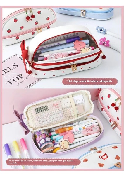 Sevimli Kız Kalp Çok Fonksiyonlu Çift Fermuarlı Kalem Çantası (Yurt Dışından) modelleri