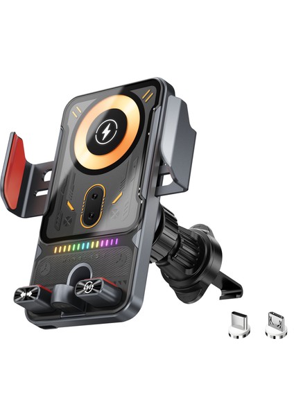 SD19 15W Manyetik Hızlı Şarjlı Araç Havalandırma Menfezi Telefon Tutucu 360 Derece Dönebilen Kablosuz Şarj Cihazı-Gri (Yurt Dışından)