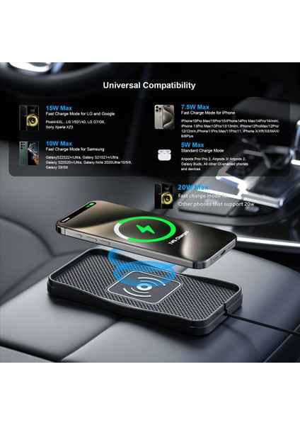 D3 20W Araç Kablosuz Şarj Cihazı 1 M Kablolu Hızlı Şarj Kaymaz Silikon Pedli Araçlar Için-Usb Girişi (Yurt Dışından) indirimleri