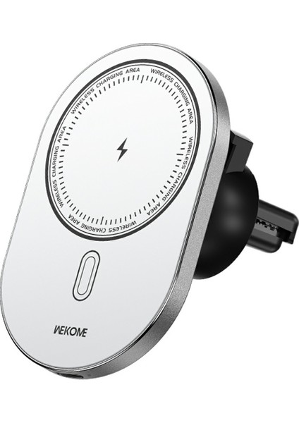 Wekome WP-U207 Kablosuz Araç Şarj Cihazı Tutucu Manyetik 15W Hızlı Şarj 360 Derece Dönebilen Havalandırma Menfezi Tutucu-Beyaz (Yurt Dışından)
