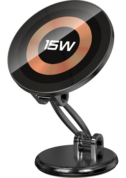 Manyetik Telefon Kablosuz Şarj Cihazı Çinko Alaşımlı 360 Derece Dönebilen 15W Araç Gösterge Paneli Şarj Standı (Yurt Dışından)