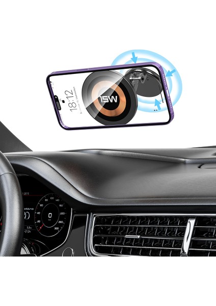 Manyetik Telefon Kablosuz Şarj Cihazı Çinko Alaşımlı 360 Derece Dönebilen 15W Araç Gösterge Paneli Şarj Standı (Yurt Dışından) fiyatları