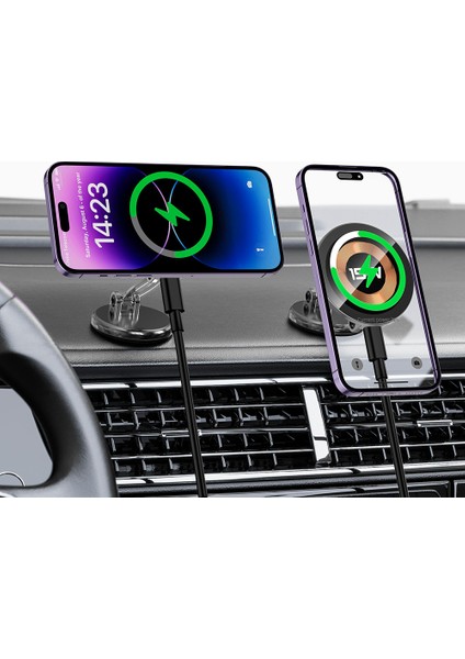 Manyetik Telefon Kablosuz Şarj Cihazı Çinko Alaşımlı 360 Derece Dönebilen 15W Araç Gösterge Paneli Şarj Standı (Yurt Dışından) fırsatları