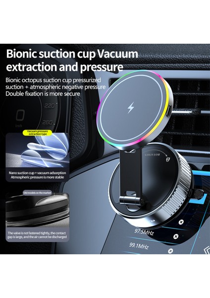 K3 Dönen Manyetik Araç Telefon Tutucu Kablosuz Şarjlı Vakumlu Masaüstü Standı Renkli Işıklı (Yurt Dışından) fırsatları