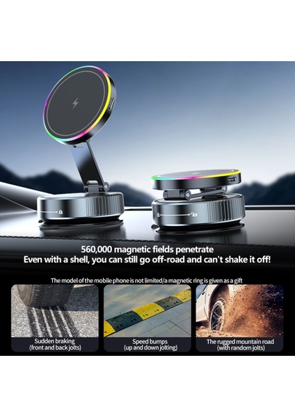 K3 Dönen Manyetik Araç Telefon Tutucu Kablosuz Şarjlı Vakumlu Masaüstü Standı Renkli Işıklı (Yurt Dışından) indirimleri