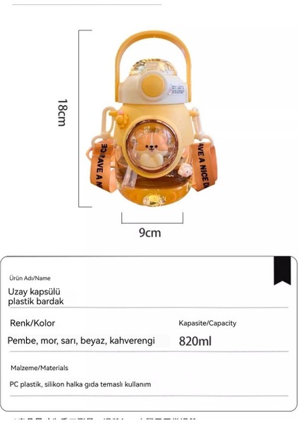 820ML Büyük Kapasiteli Çocuk Su Isıtıcısı Pipet Bardak ve Omuz Askısı ile (Yurt Dışından) fırsatları