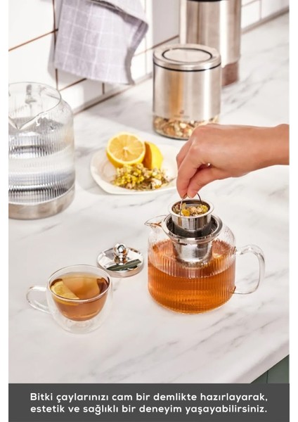 Kelly İndüksiyon Tabanlı Borosilikat Cam Midi Çaydanlık – Isıya Dayanıklı, Paslanmaz Çelik Süzgeçli, 2,1 L Şeffaf