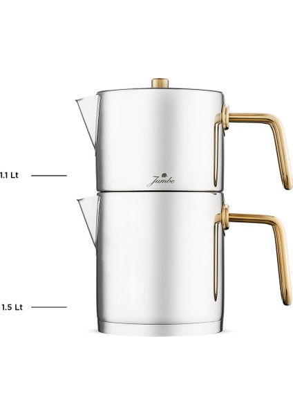 Paslanmaz Çelik Titanyum Gold 2 Parça Çaydanlık Seti – Isıya Dayanıklı ve Ergonomik Saplı modelleri