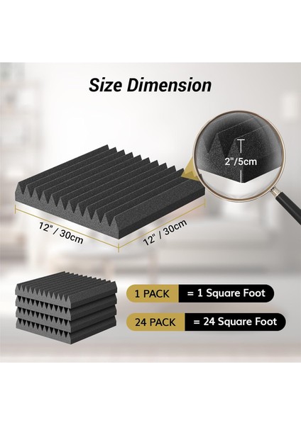 24 Adet 2X12X12IN Kendinden Yapışkanlı Akustik Köpük Paneller, Ev ve Stüdyo Için (Yurt Dışından) modelleri