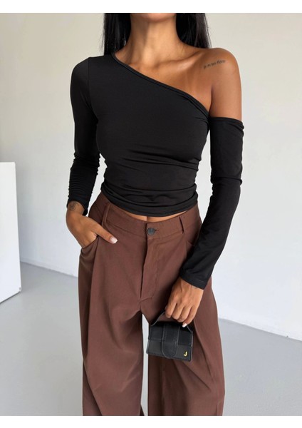 Omuz Detaylı Kollu Bluz Siyah F2336 modelleri