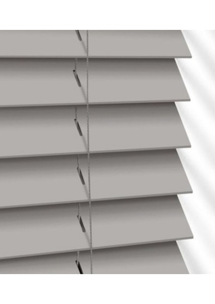 Wooden Blinds Doğal Ahşap Jaluzi Perde 50 mm, Alüminyum Kasalı - Gri (Kurdelasız)