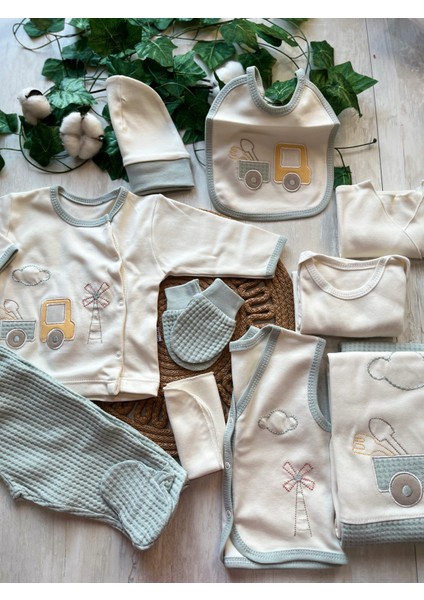 Kamyon Nakışlı Dokulu 0-3AY 10'lu Set Erkek Bebek Hastane Çıkışı