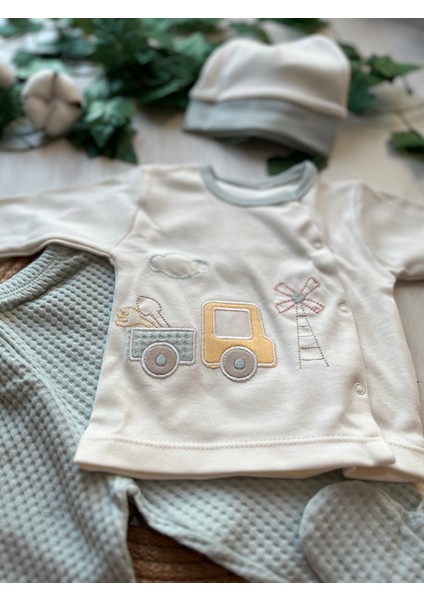 Kamyon Nakışlı Dokulu 0-3AY 10'lu Set Erkek Bebek Hastane Çıkışı modelleri