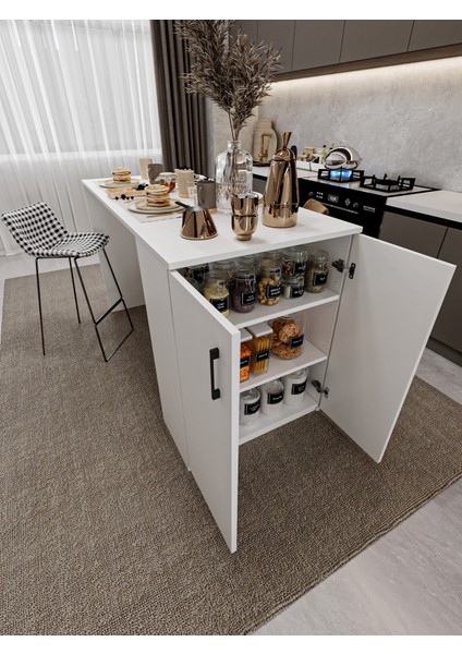 %100 Mdflam 150CM Dolaplı Yüksek Mutfak Adası Yemek ve Bar Masası Ma-04 modelleri