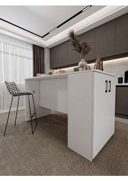 %100 Mdflam 150CM Dolaplı Yüksek Mutfak Adası Yemek ve Bar Masası Ma-04 fırsatları