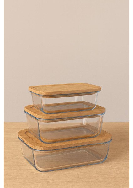 Noah 3 Lu Saklama Kabı Setı (650ML 1000ML 1500ML)-ISIYA Dayanıklı-Bambu Sızdırmaz Kapaklı