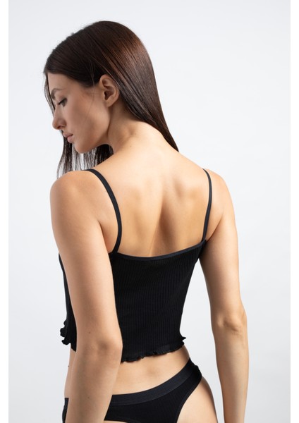 Lounge Crop & Spor Tanga - Siyah Set modelleri