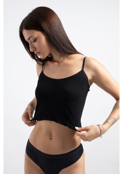 Lounge Crop & Spor Tanga - Siyah Set fırsatları