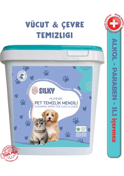 - Evcil Hayvanlar İçin Tüy / Pati Temizleme Islak Mendili - Doğal Esans İçerik / 400 Adet