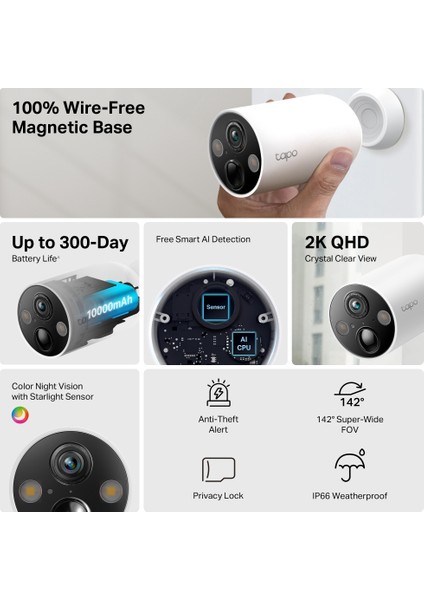 Tapo C425(4-pack) | Bataryalı Güvenlik Kamerası | 2K 4MP QHD | AI Desteği | Renkli Gece Görüşü | 300 Gün Şarj | Su Geçirmez | 150° Geniş Açılı | Solar Panel Desteği | Yerel/Bulut Depolama indirimleri