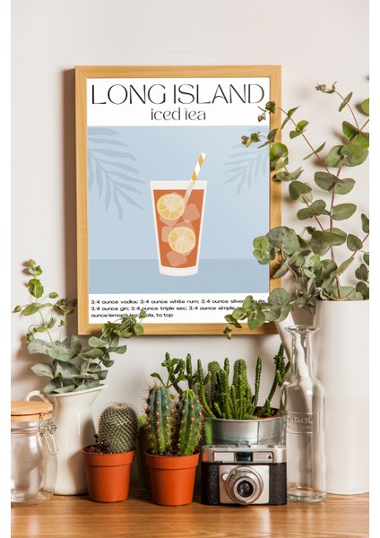 Long Island Iced Tea Kokteyl Posteri - Ahşap Çerçeveli