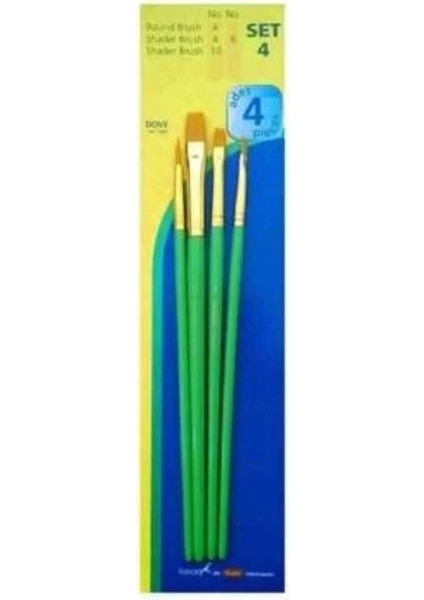 Academy Dove Seri 500 No:4 Sentetik Kıl 4'lü Yeşil Saplı Fırça Seti – Akrilik ve Sulu Boya Kullanımı İçin