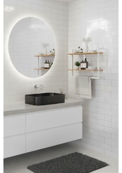 40x20 cm Banyo Rafı Duvara Monte Havluluk 2 Katlı Dekoratif Düzenleyici Organizer Beyaz Metal fırsatları