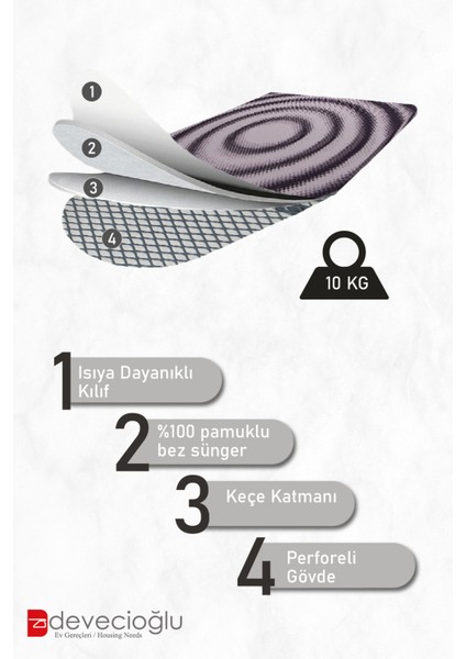 MM123 Blackboard Ütü Masası – 100% Pamuk Isıya Dayanıklı Buğday Desenli Laminasyonlu Kılıf, 46x127 cm