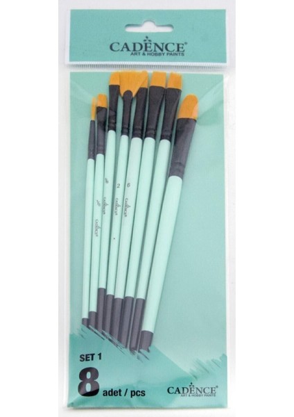 8'li Fırça Seti – Yağlı ve Akrilik Boyalar için Uygun, Açık Yeşil Saplı, Çeşitli Boylarda