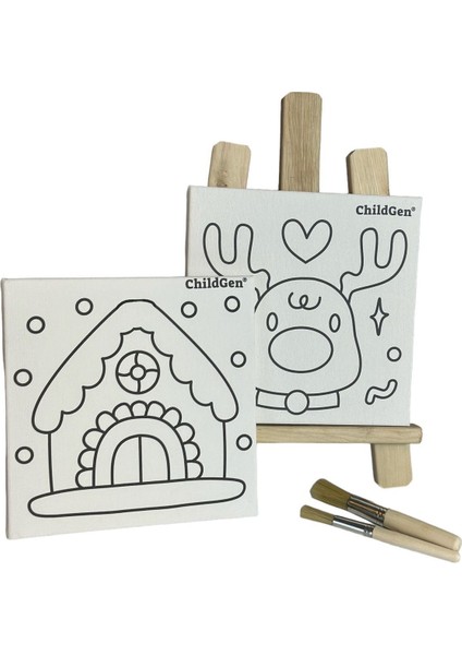 Minik Sanatçı Seti – Kayın Ağacı Şövale, Baskılı Tuval ve Doğal Kıl Fırça, 2 Parça Beyaz Hobi Seti fiyatları