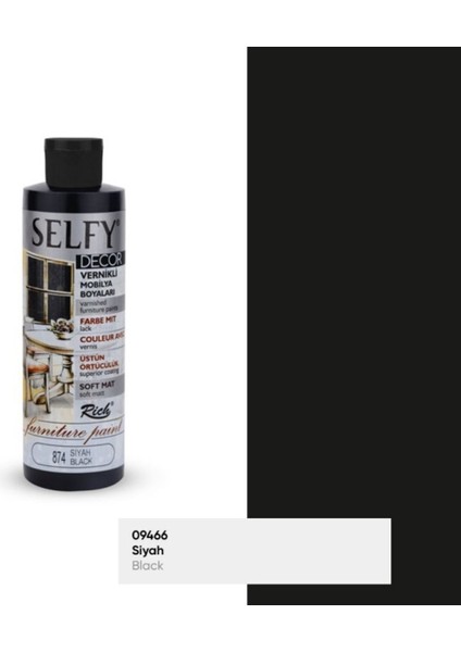 Rich Selfy Decor Su Bazlı Vernikli Siyah Mobilya Boyama Seti 240 cc – 10 cm Rulo Fırça ve Zımpara ile Tam fiyatları