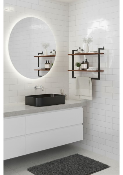 40x20 cm Banyo Rafı Duvara Monte Havluluk 2 Katlı Dekoratif Düzenleyici Organizer Siyah Metal fiyatları