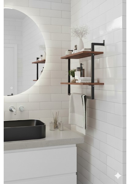 40x20 cm Banyo Rafı Duvara Monte Havluluk 2 Katlı Dekoratif Düzenleyici Organizer Siyah Metal modelleri