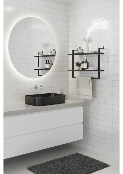 40x20 cm Banyo Rafı Duvara Monte Havluluk 2 Katlı Dekoratif Düzenleyici Organizer Siyah Metal fiyatları