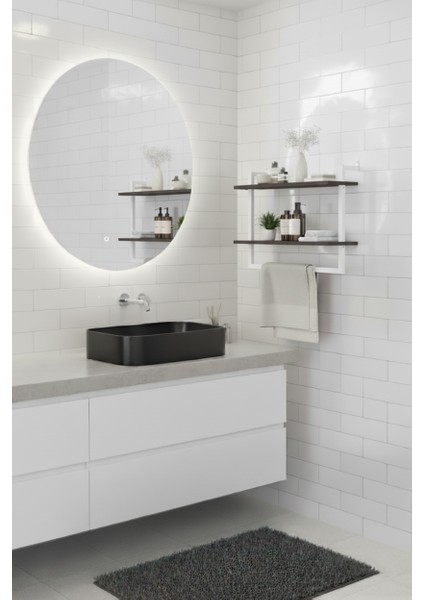 60x20 cm Banyo Rafı Duvara Monte Havluluk 2 Katlı Dekoratif Düzenleyici Organizer Beyaz Metal fiyatları