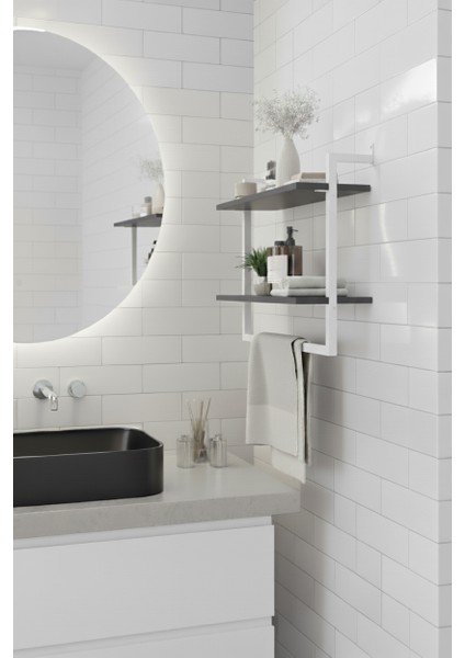 60x20 cm Banyo Rafı Duvara Monte Havluluk 2 Katlı Dekoratif Düzenleyici Organizer Beyaz Metal modelleri