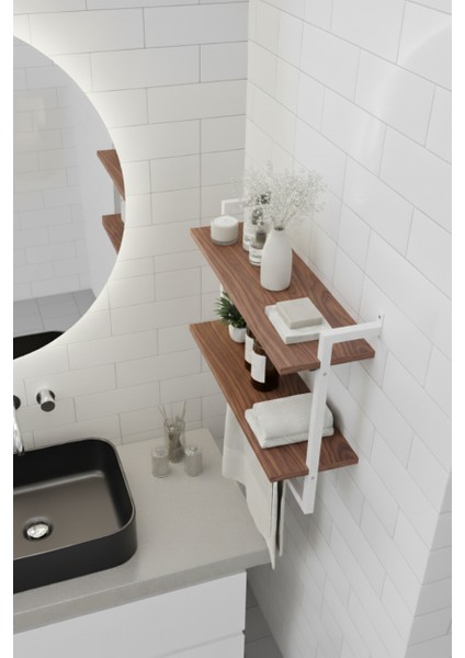 60x20 cm Banyo Rafı Duvara Monte Havluluk 2 Katlı Dekoratif Düzenleyici Organizer Beyaz Metal modelleri