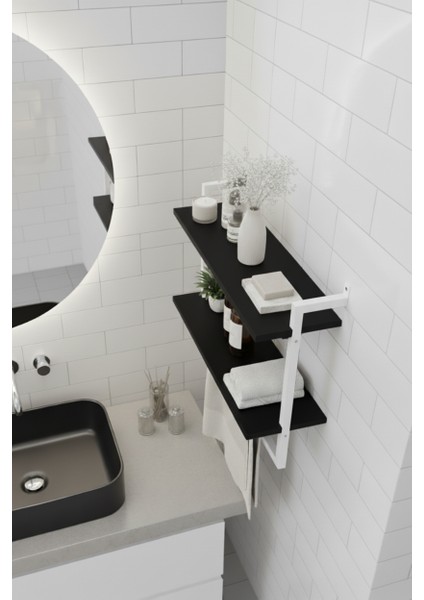 60x20 cm Banyo Rafı Duvara Monte Havluluk 2 Katlı Dekoratif Düzenleyici Organizer Beyaz Metal modelleri