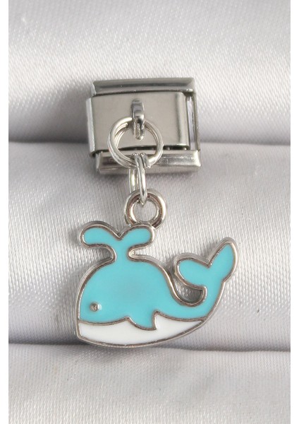 316L Çelik Gümüş Rk Mavi Balina Model Mination Charm