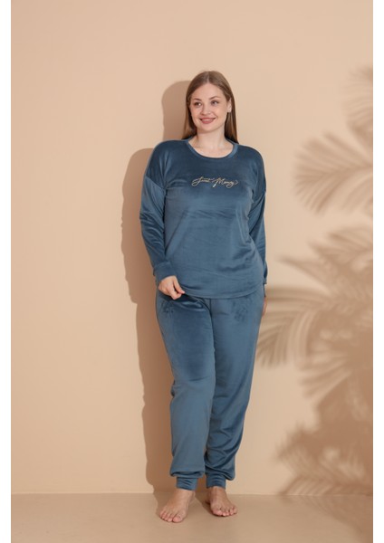 Kadın Kışlık Kadife Battal Pijama Takımı
