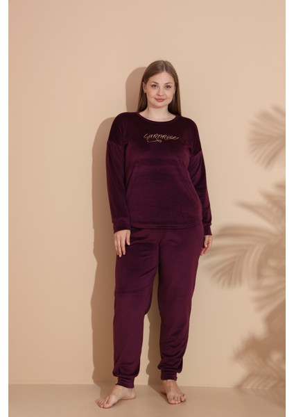 Kadın Kışlık Kadife Battal Pijama Takımı
