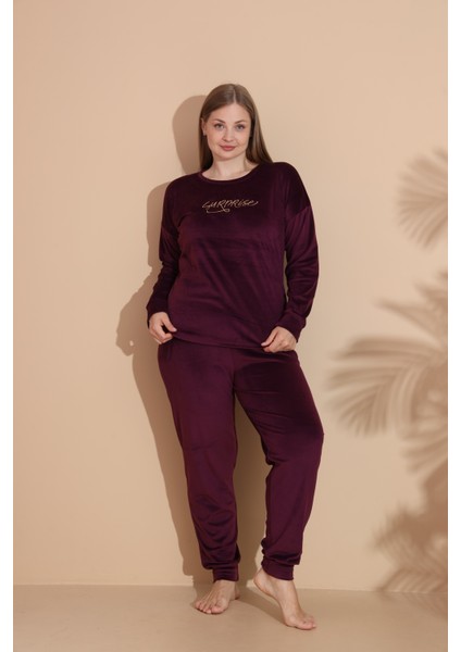 Kadın Kışlık Kadife Battal Pijama Takımı