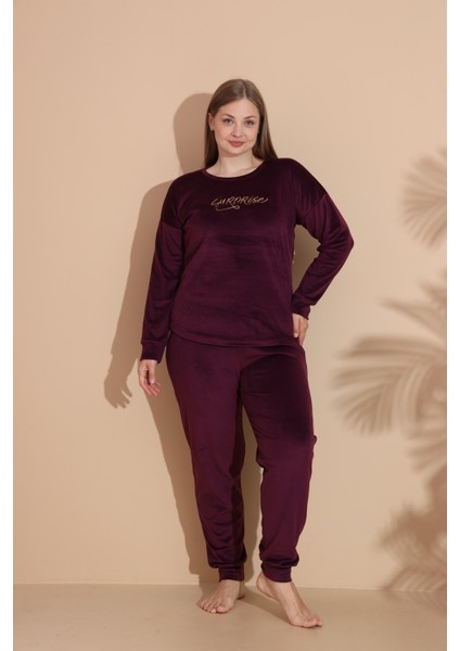 Kadın Kışlık Kadife Battal Pijama Takımı