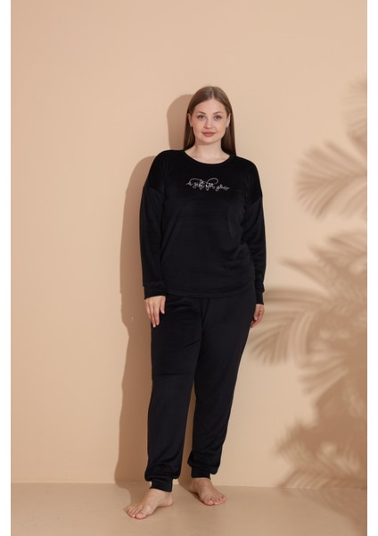 Kadın Kışlık Kadife Battal Pijama Takımı