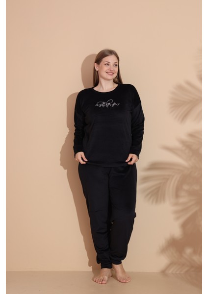 Kadın Kışlık Kadife Battal Pijama Takımı