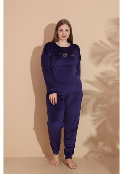 Kadın Kışlık Kadife Battal Pijama Takımı