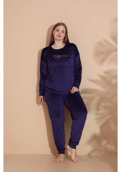 Kadın Kışlık Kadife Battal Pijama Takımı